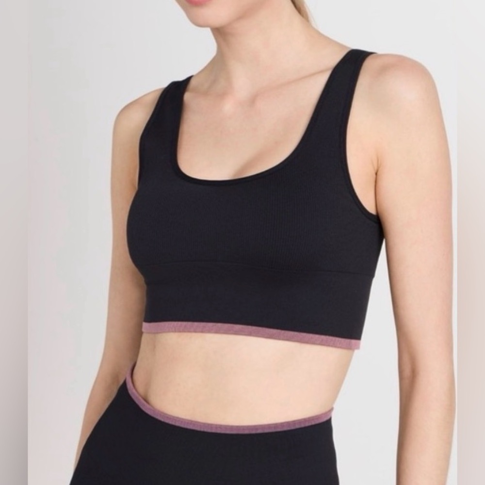 Outdoor Voices Seamless Rib Longline Bra in Black